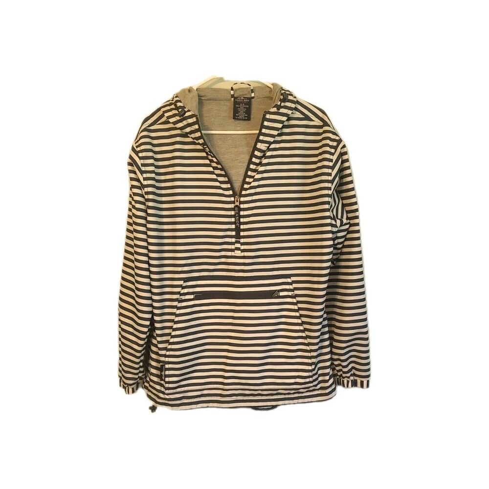 CHARLES RIVER APPAREL Navy Striped Lined Wind Breaker Rain Jacket - Size L
